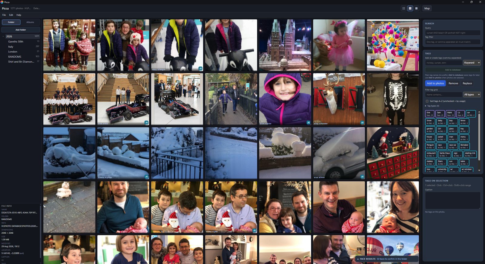 Picca — photo grid with tags and search
